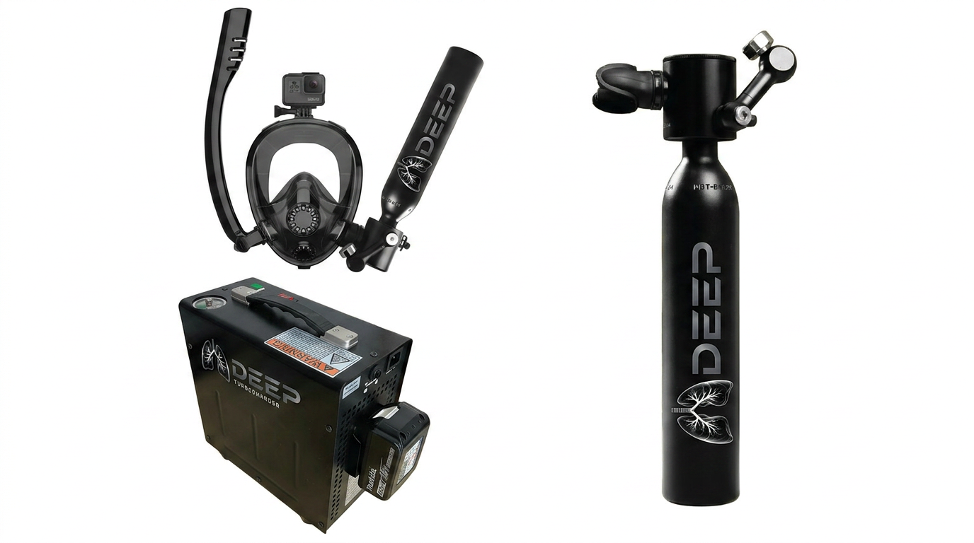 LUNGDEEP M-500 Turbo Kit – Komplettes Mini-Tauchflaschenset mit Turbopumpe & Vollgesichtsmaske