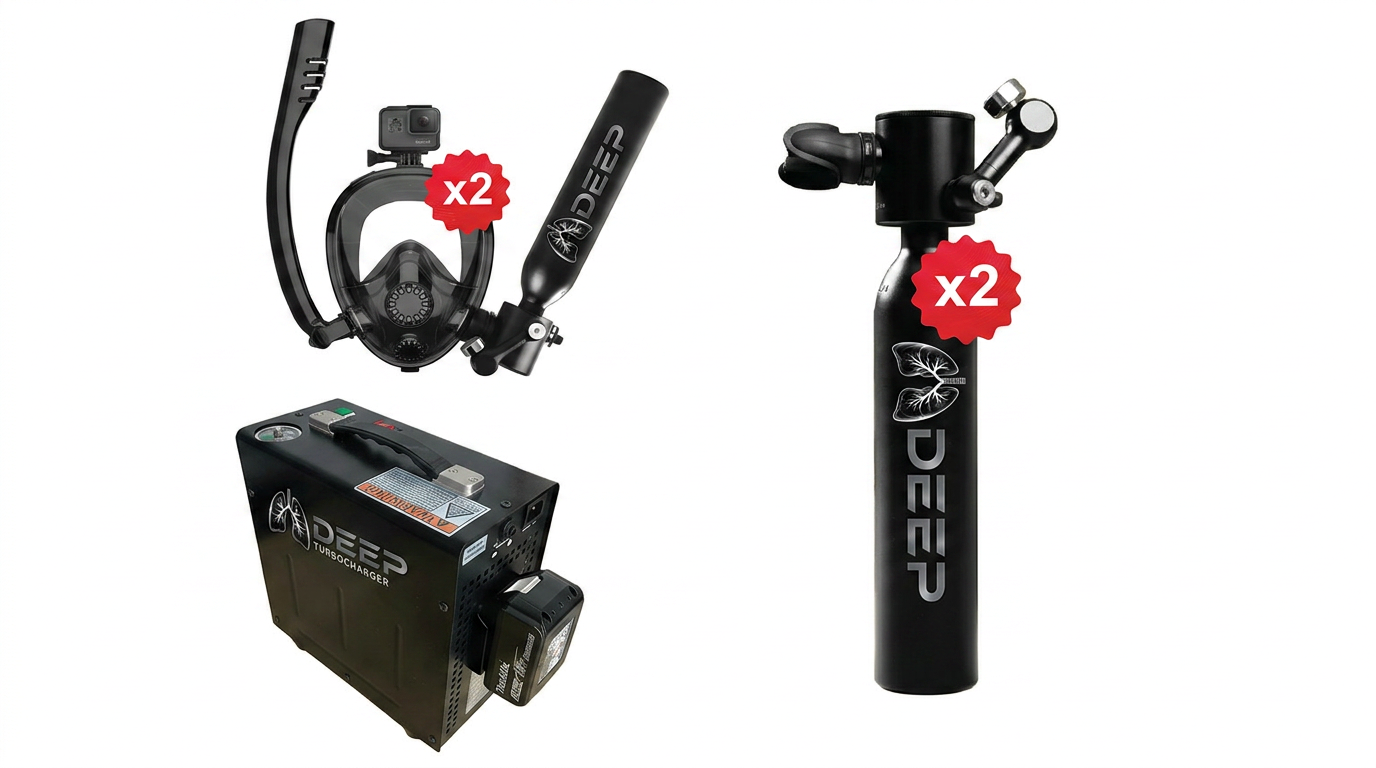 LUNGDEEP M-500 Turbo Kit – Komplettes Mini-Tauchflaschenset mit Turbopumpe & Vollgesichtsmaske