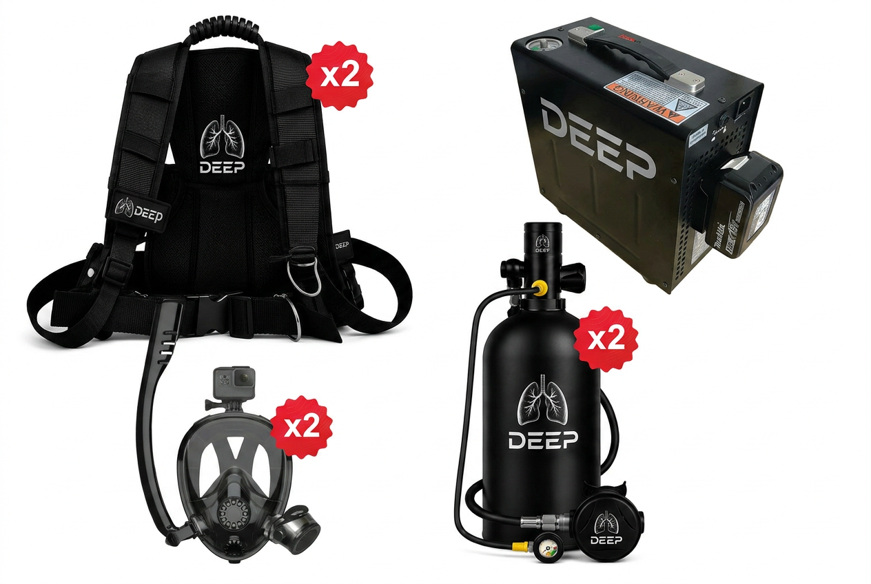 LUNGDEEP M-1000 Elite Complete Kit – Mini Scuba Tank, Turbo Pump & Full Face Mask